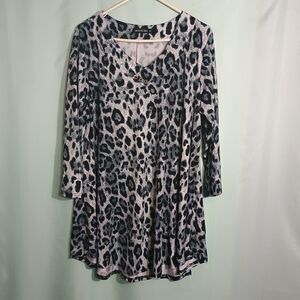 MONNURO Leopard Print V-Neck Tunic Top